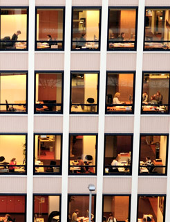 Aerial view of people working in an office. 