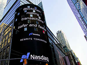 Blockchain ad in Time Square, New-York , USA.